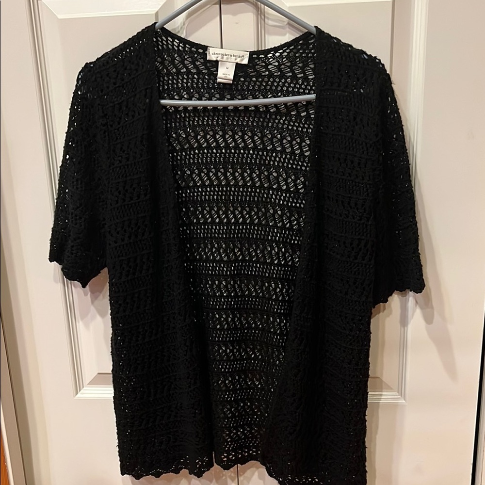 Christopher & Banks Black Open-Knit Cardigan Sweater